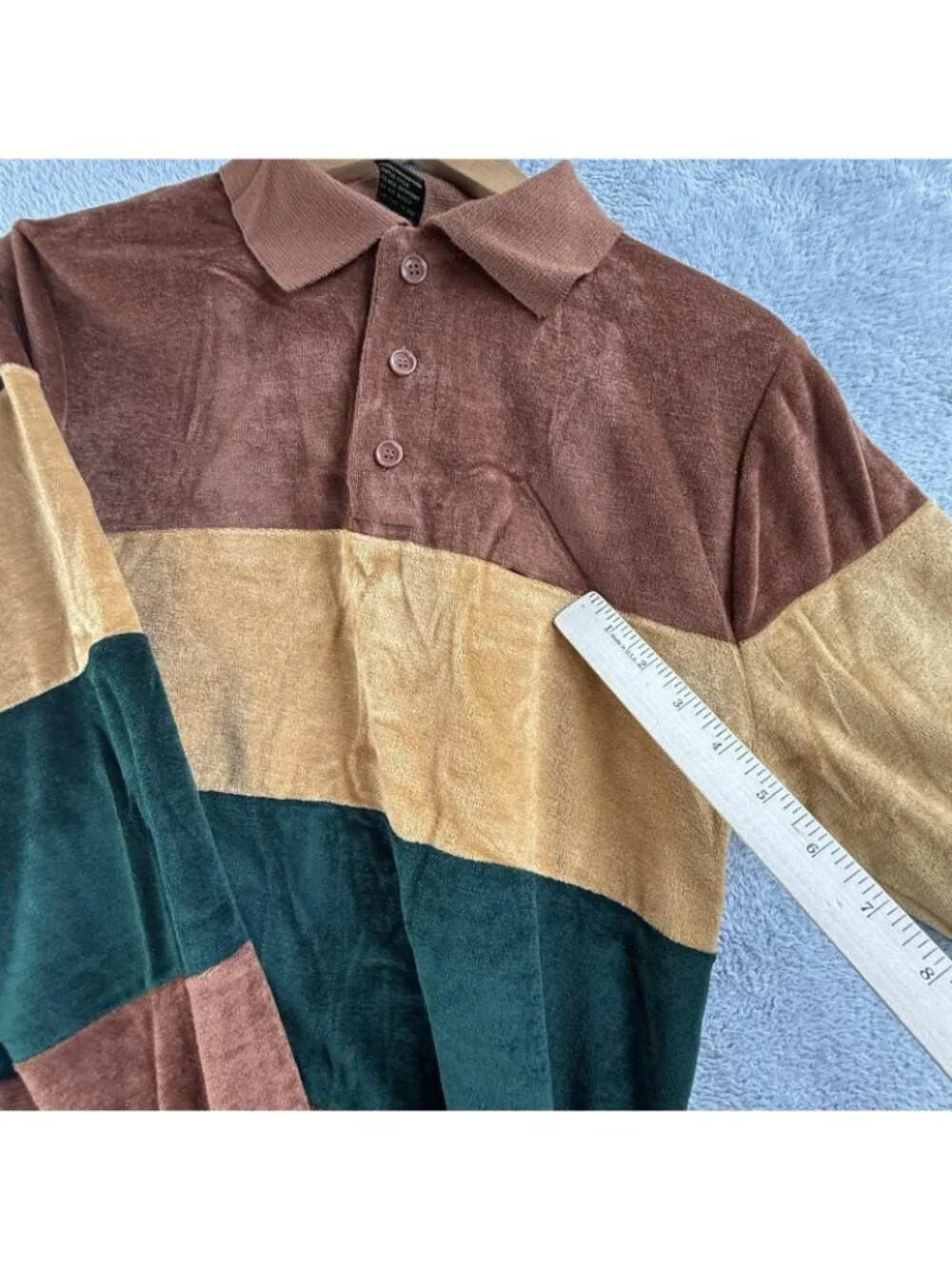 Vintage Grandee Sweater Mens Medium Multicolor Velvet Stripe Collared Pullover